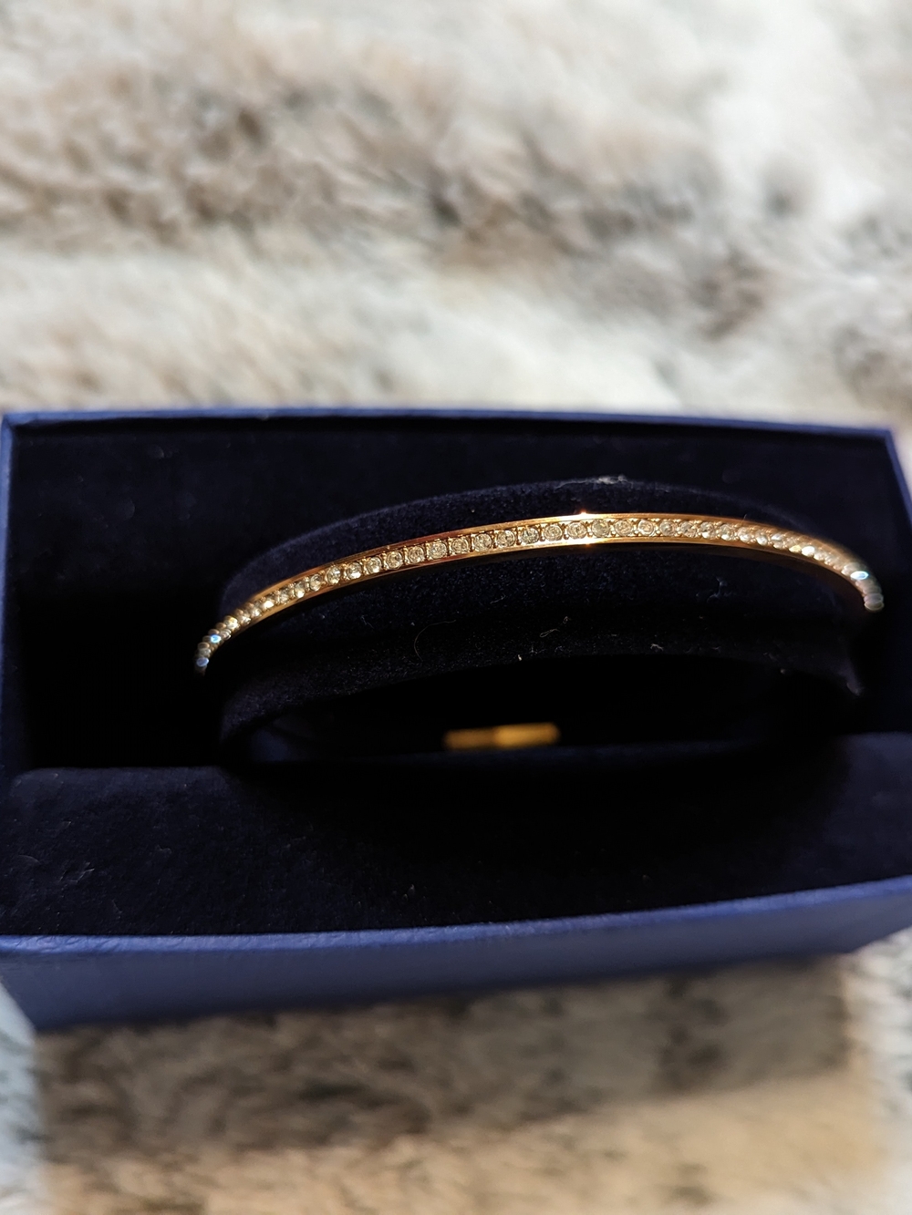 Swarovski Rose Gold Crystal Pavé Hinged Bangle Bracelet with Box